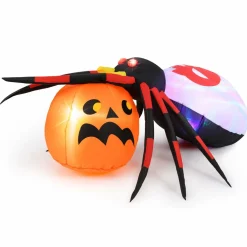 Tangkula 5 FT Halloween Inflatable Spider with Pumpkin, LED Lighted Halloween Decoration with Colorful Rotating Light