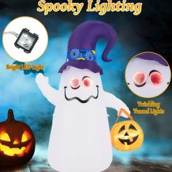 Tangkula 6 FT Halloween Inflatable Cute Ghost with Jack-O-Lantern