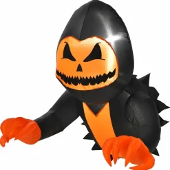 Tangkula 3.3 FT Halloween Inflatable Pumpkin Head Ghost Broke Out from Window