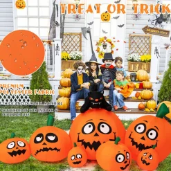 Tangkula 9.5 FT Halloween Inflatable Pumpkin Patch, 7 Pumpkins Family with Witches' Cat