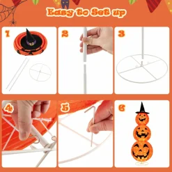 Tangkula 5 FT Halloween Lighted 3 Stacked Pumpkins, 3 Overlapped Pre-Lit Lighted Pumpkins with Hat