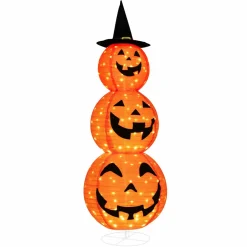 Tangkula 5 FT Halloween Lighted 3 Stacked Pumpkins, 3 Overlapped Pre-Lit Lighted Pumpkins with Hat