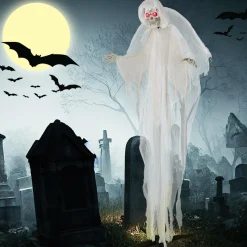 Tangkula 8.3 ft Halloween Standing Haunted Angel, Voice Activated Animatronic Ghost w/Lighted Eyes