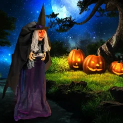 Tangkula 6 FT Halloween Standing Animated Witch with Candy Dish