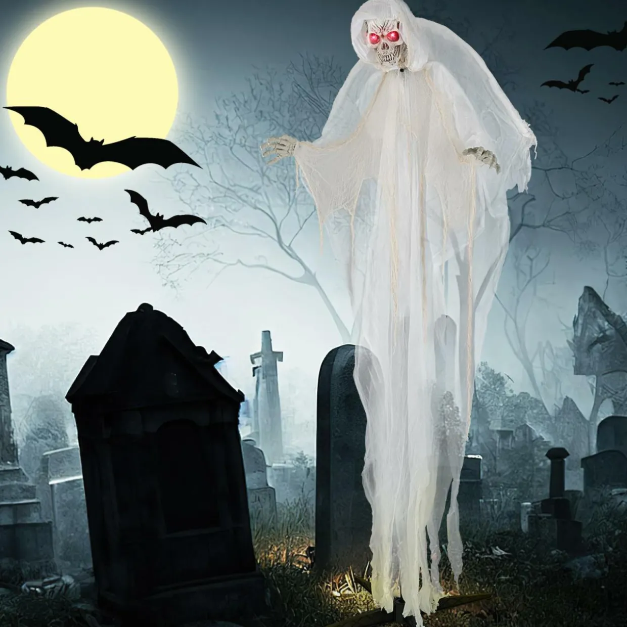 Tangkula 8.3 ft Halloween Standing Haunted Angel, Voice Activated Animatronic Ghost w/Lighted Eyes