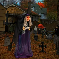 Tangkula 6 FT Halloween Standing Animated Witch with Candy Dish
