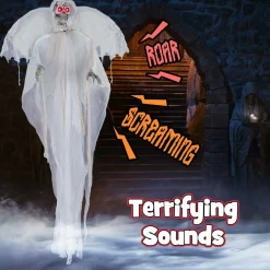 Tangkula 8.3 ft Halloween Standing Haunted Angel, Voice Activated Animatronic Ghost w/Lighted Eyes