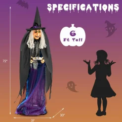 Tangkula 6 FT Halloween Standing Animated Witch with Candy Dish
