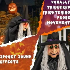 Tangkula 6 FT Halloween Standing Animated Witch with Candy Dish