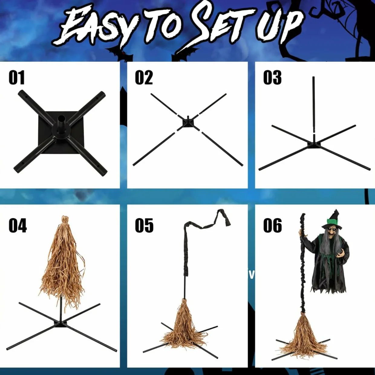 Tangkula 7 FT Halloween Standing Animated Witch on Broom, Outdoor Indoor Animatronic Halloween Prop with LED Lights