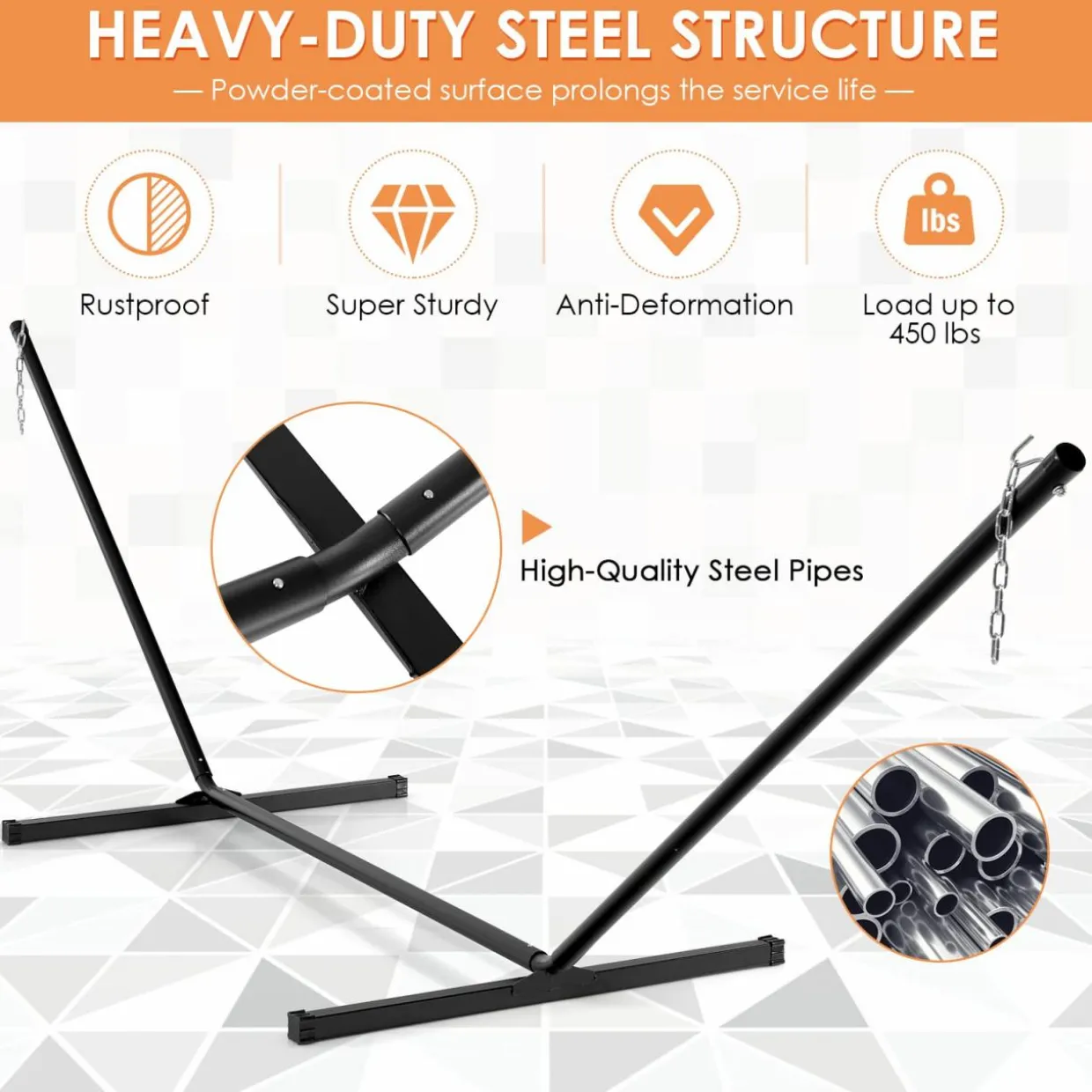 Tangkula 12.5 ft Hammock Stand Only, 2 Person Heavy Duty Steel Hammock Frame with 2 Hanging Chains