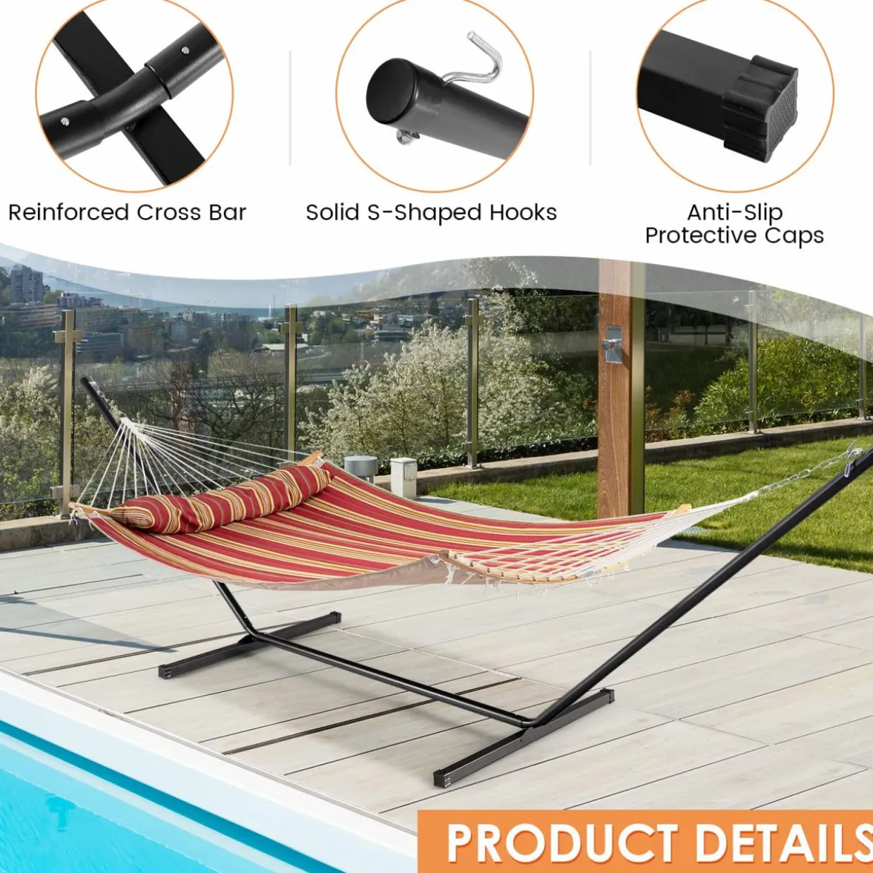 Tangkula 12.5 ft Hammock Stand Only, 2 Person Heavy Duty Steel Hammock Frame with 2 Hanging Chains