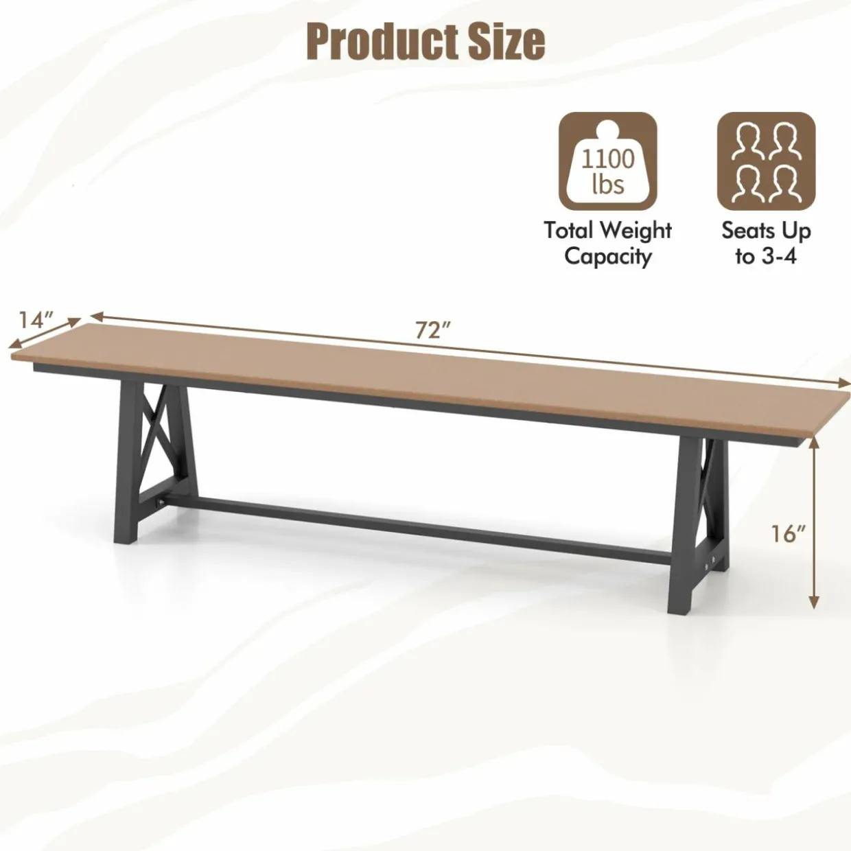 Tangkula 6 FT HDPE Outdoor Bench, Extra Long Patio Picnic Bench for 3-4 People, 1100 lbs Weight Capacity