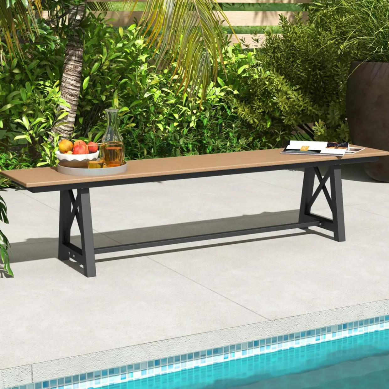 Tangkula 6 FT HDPE Outdoor Bench, Extra Long Patio Picnic Bench for 3-4 People, 1100 lbs Weight Capacity