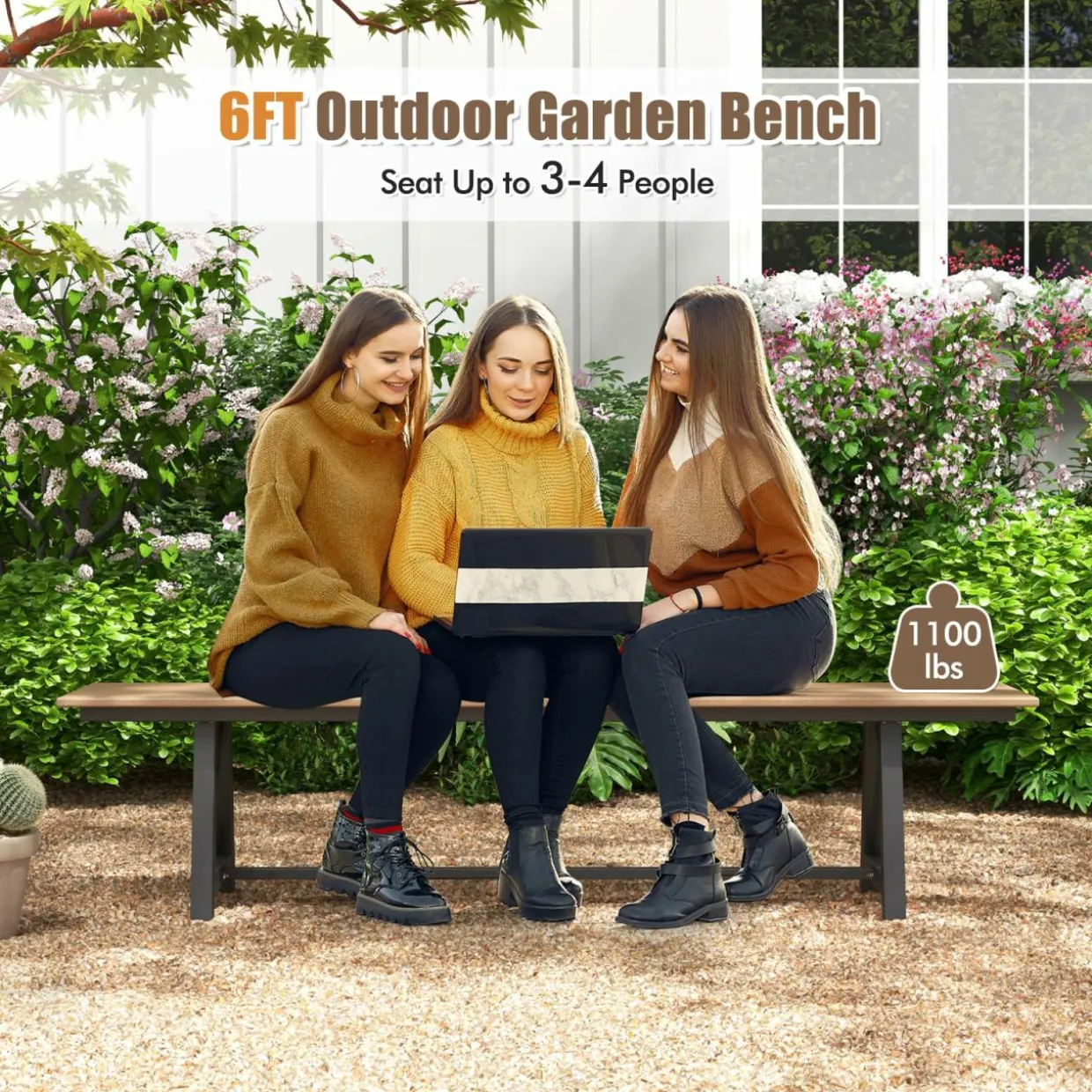 Tangkula 6 FT HDPE Outdoor Bench, Extra Long Patio Picnic Bench for 3-4 People, 1100 lbs Weight Capacity