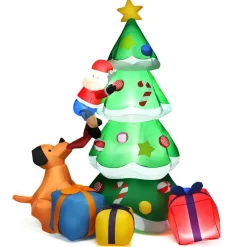 Tangkula 7 Ft Inflatable Christmas Tree with Santa Claus Dog & Gift Boxes