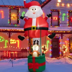 Tangkula 8 FT Inflatable Christmas Santa Claus w/ Hot Air Balloon & Reindeer
