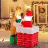 Tangkula 5 FT Inflatable Christmas Liftable Santa Claus Climbing Chimney with Reindeer Standing on a Gift Box