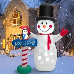 Tangkula 6 FT Inflatable Christmas Snowman, Blow up Xmas Decoration w/ Penguin Guidepost