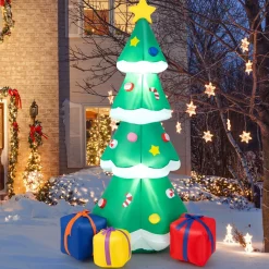 Tangkula 6 FT Inflatable Christmas Tree, Blow up Christmas Tree with 3 Gift Boxes, Self Inflating X-mas Tree with LED Lights