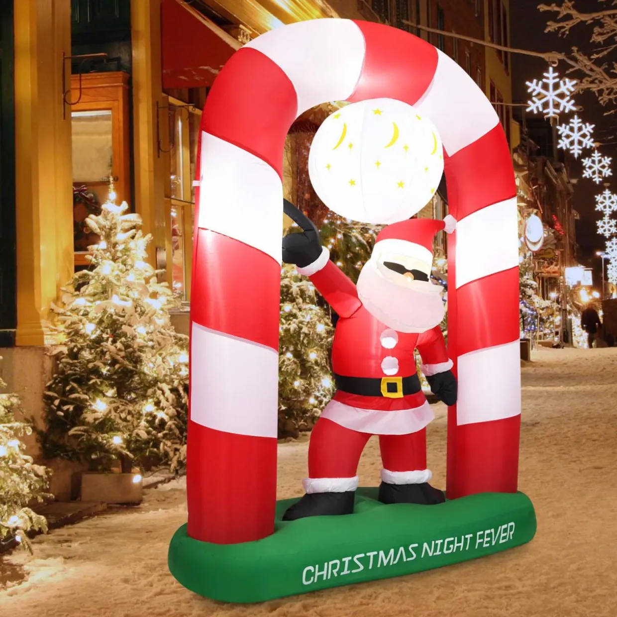 Tangkula 8 Ft Inflatable Christmas Stocking Arch with Disco Santa Claus