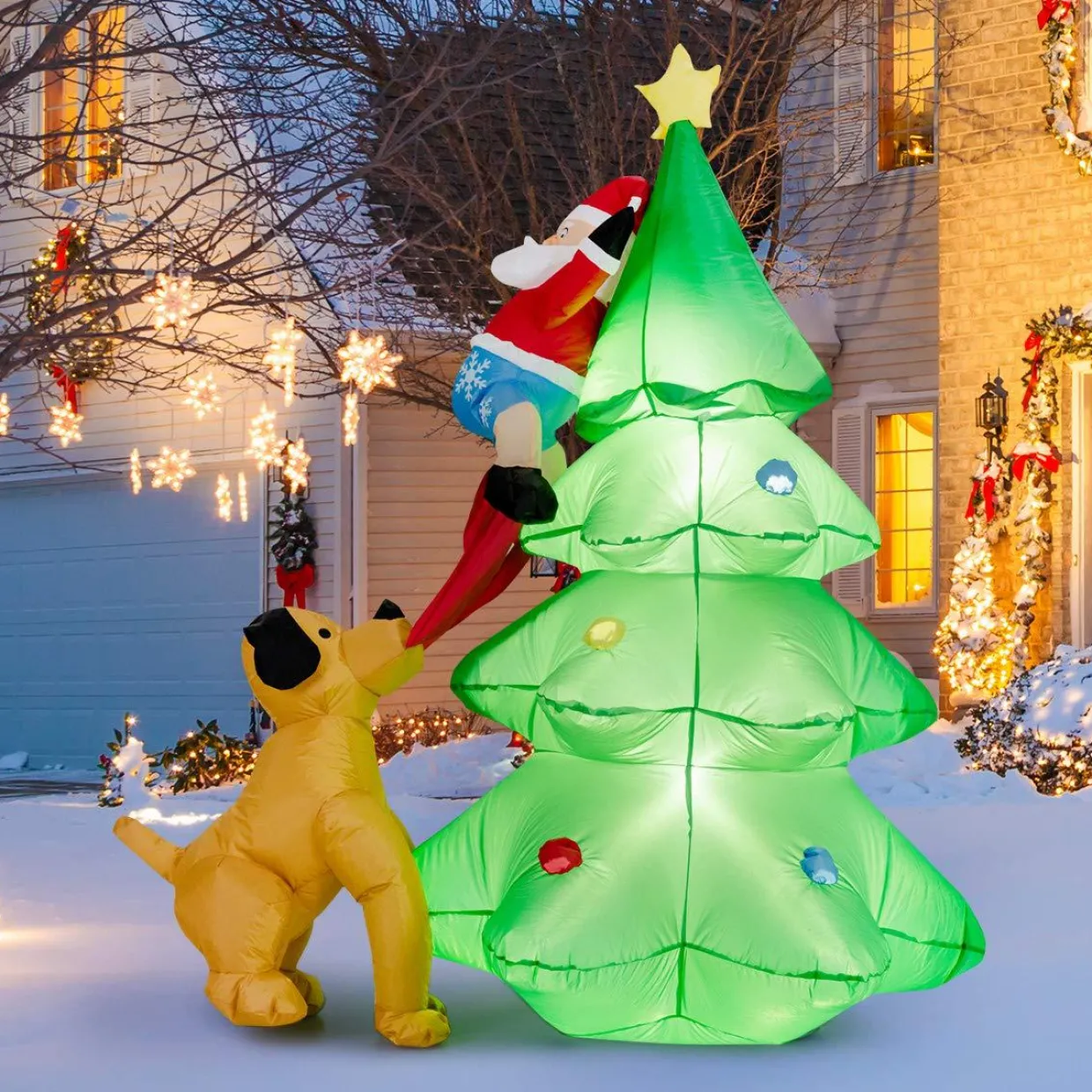 Tangkula 6 FT Inflatable Christmas Tree with Santa Claus & Dog