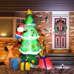 Tangkula 7 Ft Inflatable Christmas Tree with Santa Claus Dog & Gift Boxes