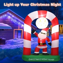 Tangkula 8 Ft Inflatable Christmas Stocking Arch with Disco Santa Claus