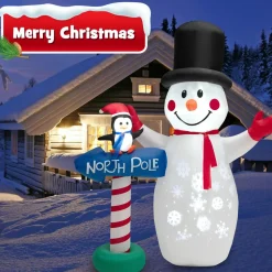 Tangkula 6 FT Inflatable Christmas Snowman, Blow up Xmas Decoration w/ Penguin Guidepost