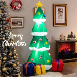 Tangkula 6 FT Inflatable Christmas Tree, Blow up Christmas Tree with 3 Gift Boxes, Self Inflating X-mas Tree with LED Lights
