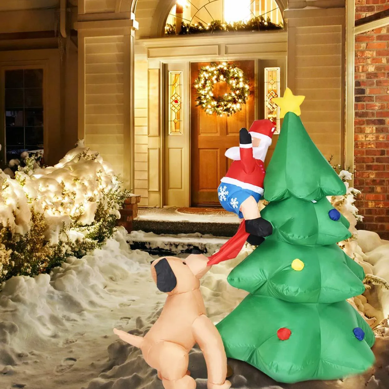 Tangkula 6 FT Inflatable Christmas Tree with Santa Claus & Dog