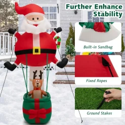 Tangkula 8 FT Inflatable Christmas Santa Claus w/ Hot Air Balloon & Reindeer