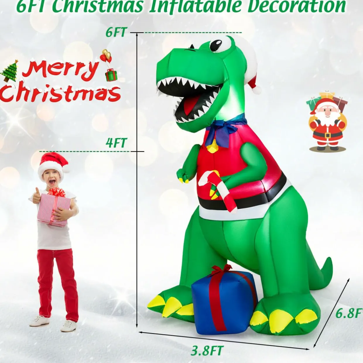 Tangkula 6.8 FT Inflatable Christmas Dinosaur
