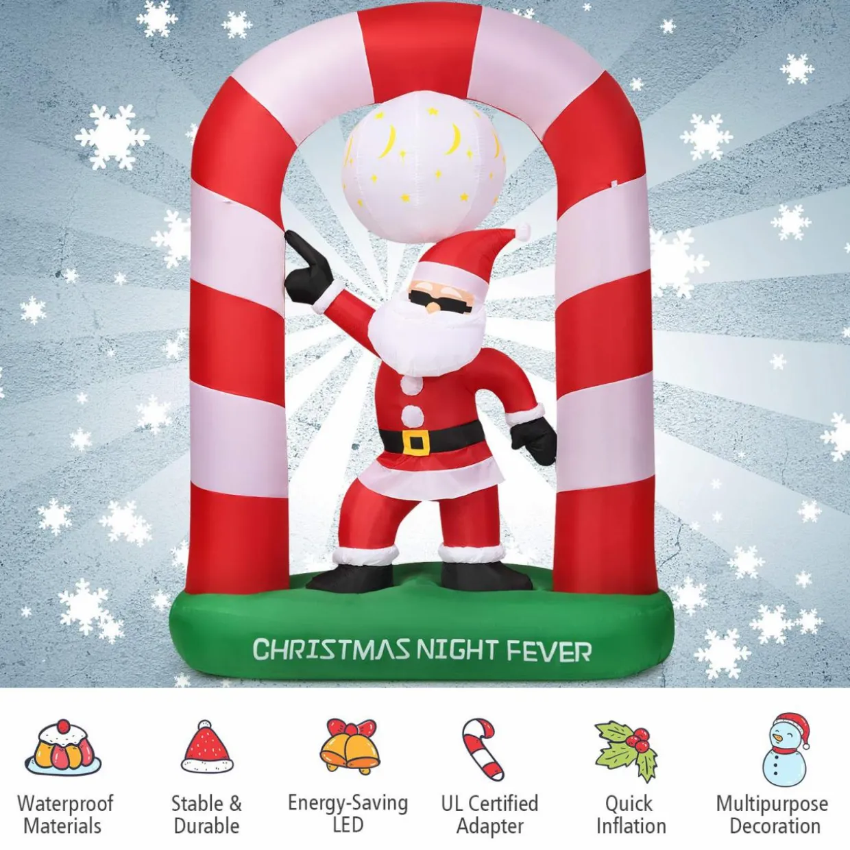 Tangkula 8 Ft Inflatable Christmas Stocking Arch with Disco Santa Claus