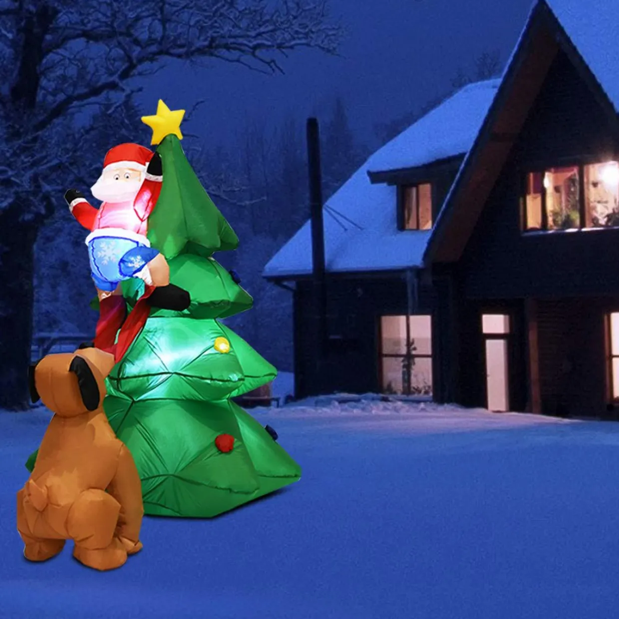 Tangkula 6 FT Inflatable Christmas Tree with Santa Claus & Dog