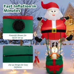Tangkula 8 FT Inflatable Christmas Santa Claus w/ Hot Air Balloon & Reindeer