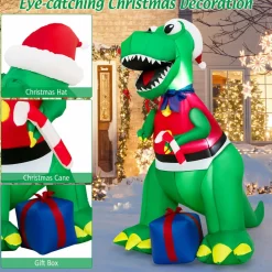 Tangkula 6.8 FT Inflatable Christmas Dinosaur