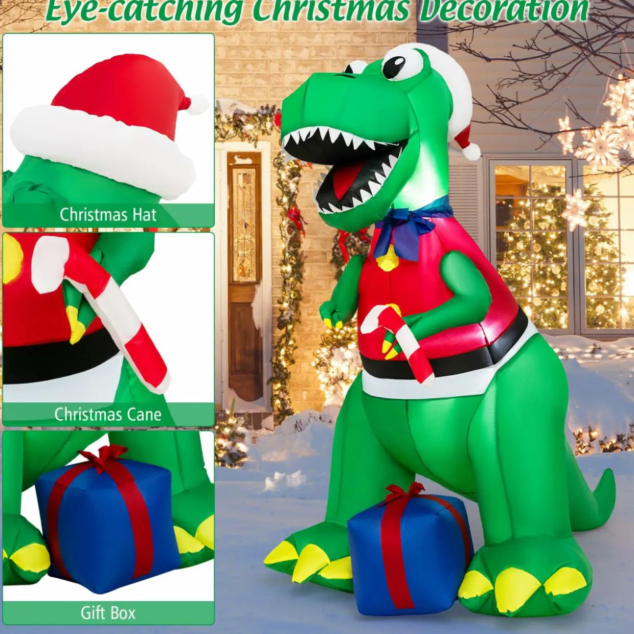 Tangkula 6.8 FT Inflatable Christmas Dinosaur