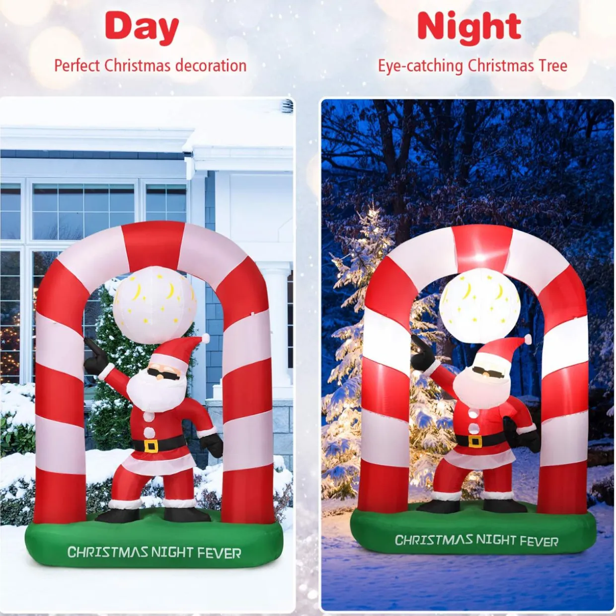 Tangkula 8 Ft Inflatable Christmas Stocking Arch with Disco Santa Claus
