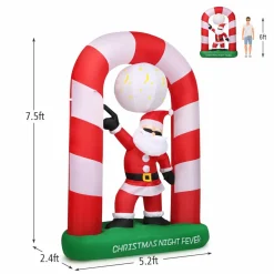 Tangkula 8 Ft Inflatable Christmas Stocking Arch with Disco Santa Claus