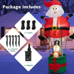 Tangkula 8 FT Inflatable Christmas Santa Claus w/ Hot Air Balloon & Reindeer