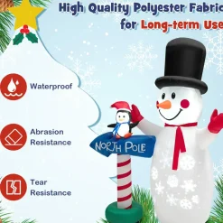 Tangkula 6 FT Inflatable Christmas Snowman, Blow up Xmas Decoration w/ Penguin Guidepost