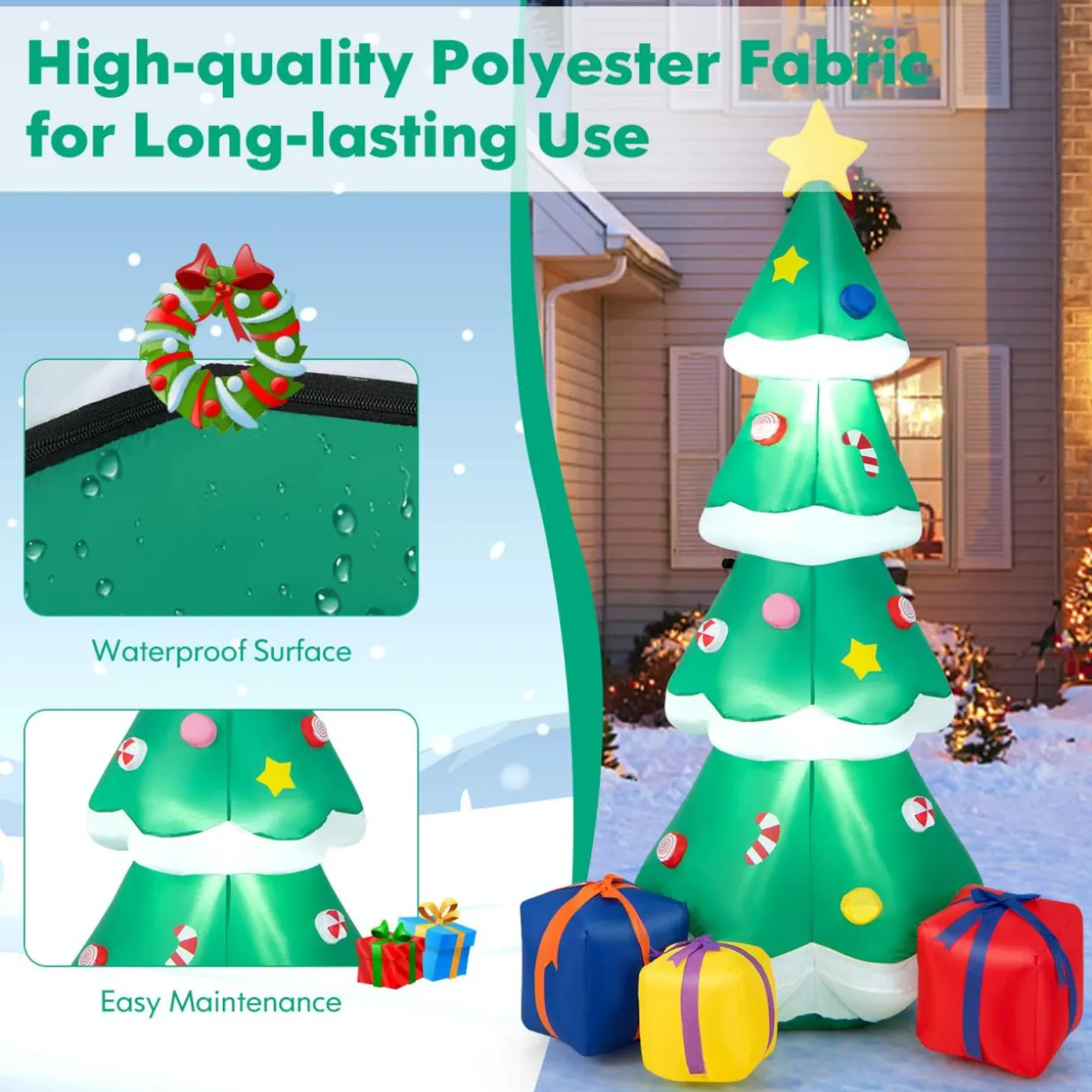 Tangkula 6 FT Inflatable Christmas Tree, Blow up Christmas Tree with 3 Gift Boxes, Self Inflating X-mas Tree with LED Lights