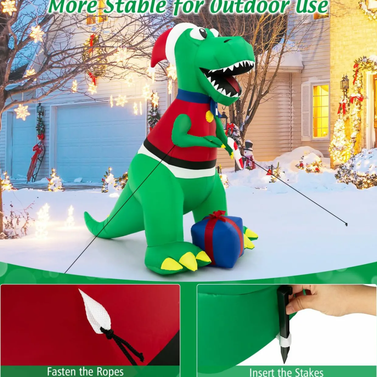 Tangkula 6.8 FT Inflatable Christmas Dinosaur