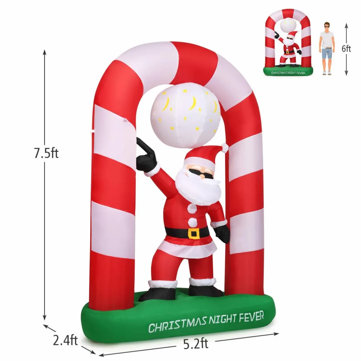 Tangkula 8 Ft Inflatable Christmas Stocking Arch with Disco Santa Claus