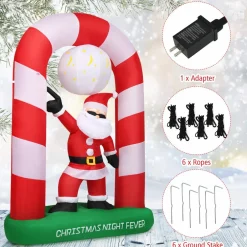 Tangkula 8 Ft Inflatable Christmas Stocking Arch with Disco Santa Claus