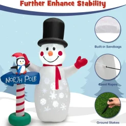 Tangkula 6 FT Inflatable Christmas Snowman, Blow up Xmas Decoration w/ Penguin Guidepost