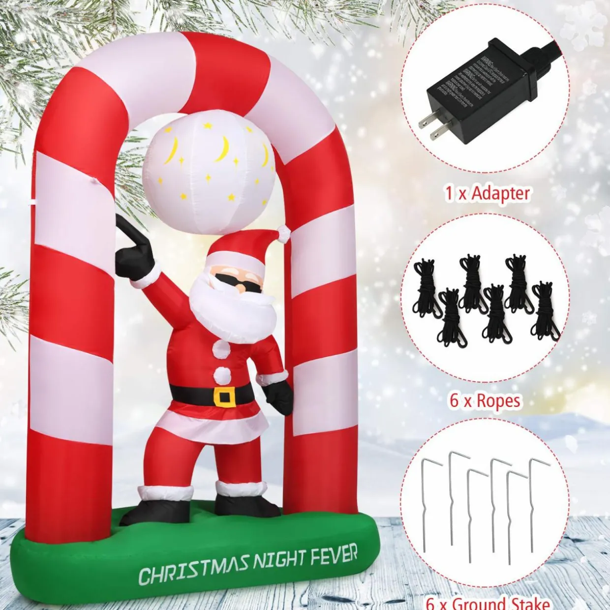 Tangkula 8 Ft Inflatable Christmas Stocking Arch with Disco Santa Claus