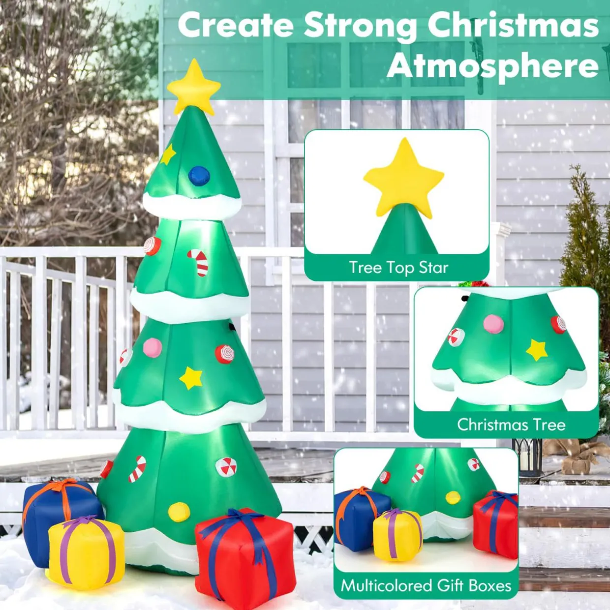 Tangkula 6 FT Inflatable Christmas Tree, Blow up Christmas Tree with 3 Gift Boxes, Self Inflating X-mas Tree with LED Lights
