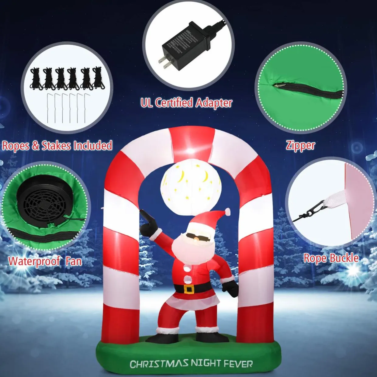 Tangkula 8 Ft Inflatable Christmas Stocking Arch with Disco Santa Claus
